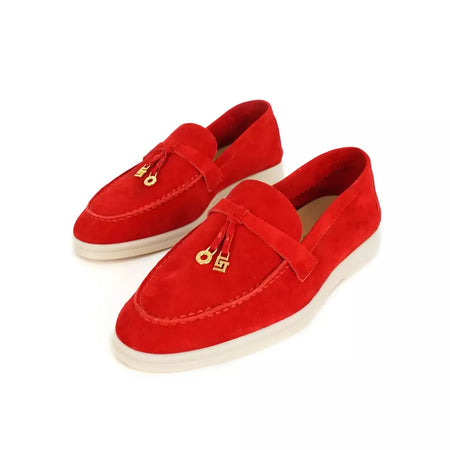 Sapatos de mula de camurça antiderrapante para mulheres, sapatos para dirigir, pingente de metal, marca de luxo, moda casual confortável, Le Fu