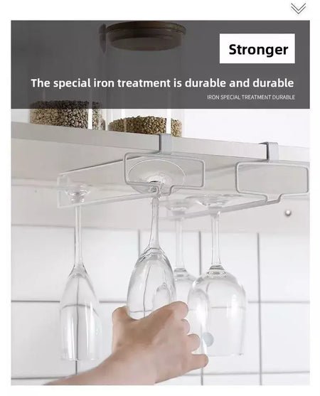 Suporte de vidro de vinho de metal sem perfuração - Rack de taças para armazenamento sob o armário Organização de cozinha Suprimentos de armazenamento de cozinha/bar