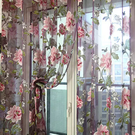 Tule Floral em Cortinas Puras, Tratamento Janela, Painel Persianas, Sala de estar, Quarto, Cozinha, Sombra, Roxo, Peônia