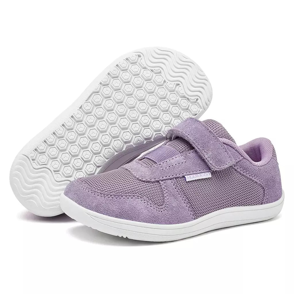 Hobibear crianças dedo do pé largo sapatos descalços pouco/grande/criança gancho loop minimalista tênis malha de couro artificial sapatos leves