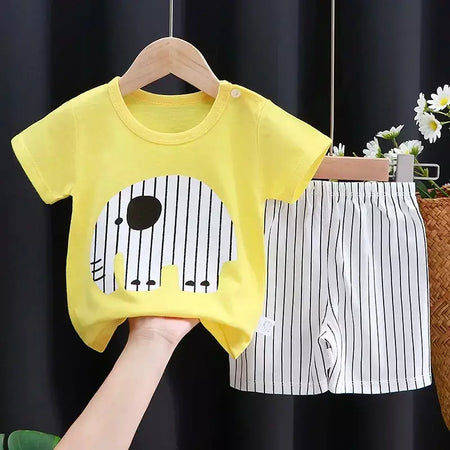 Crianças conjunto de roupas do bebê menino/menina camiseta + shorts roupas verão algodão dos desenhos animados casual meninos agasalho crianças conjunto roupas do bebê