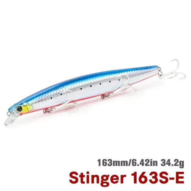 TSURIKNOYA-STINGER 163S-Ultra Long Casting Saltwater Sinking Minnow, Iscas de Pesca, Iscas Artificiais Duras para Robalo, 163mm, 34.2g