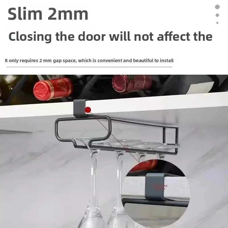 Suporte de vidro de vinho de metal sem perfuração - Rack de taças para armazenamento sob o armário Organização de cozinha Suprimentos de armazenamento de cozinha/bar