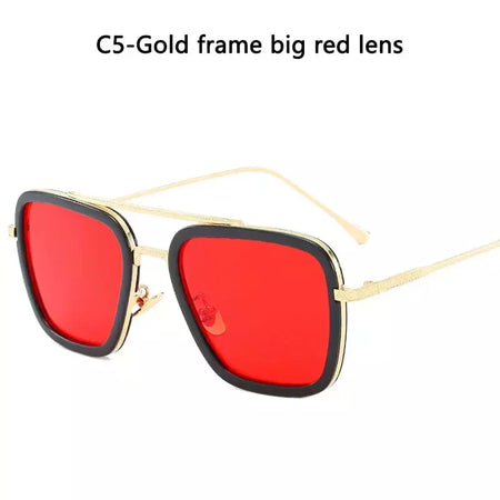 Tony Stark óculos de sol para homens e mulheres, óculos quadrados, armação de metal, Trendy Shades, Steam Punk, moda unissex
