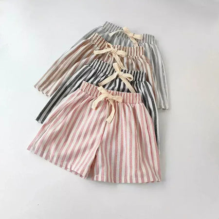 Primavera verão meninos listrado calças soltas bebê menina vintage casual linho algodão harlan calças crianças rendas-up calça crianças roupas