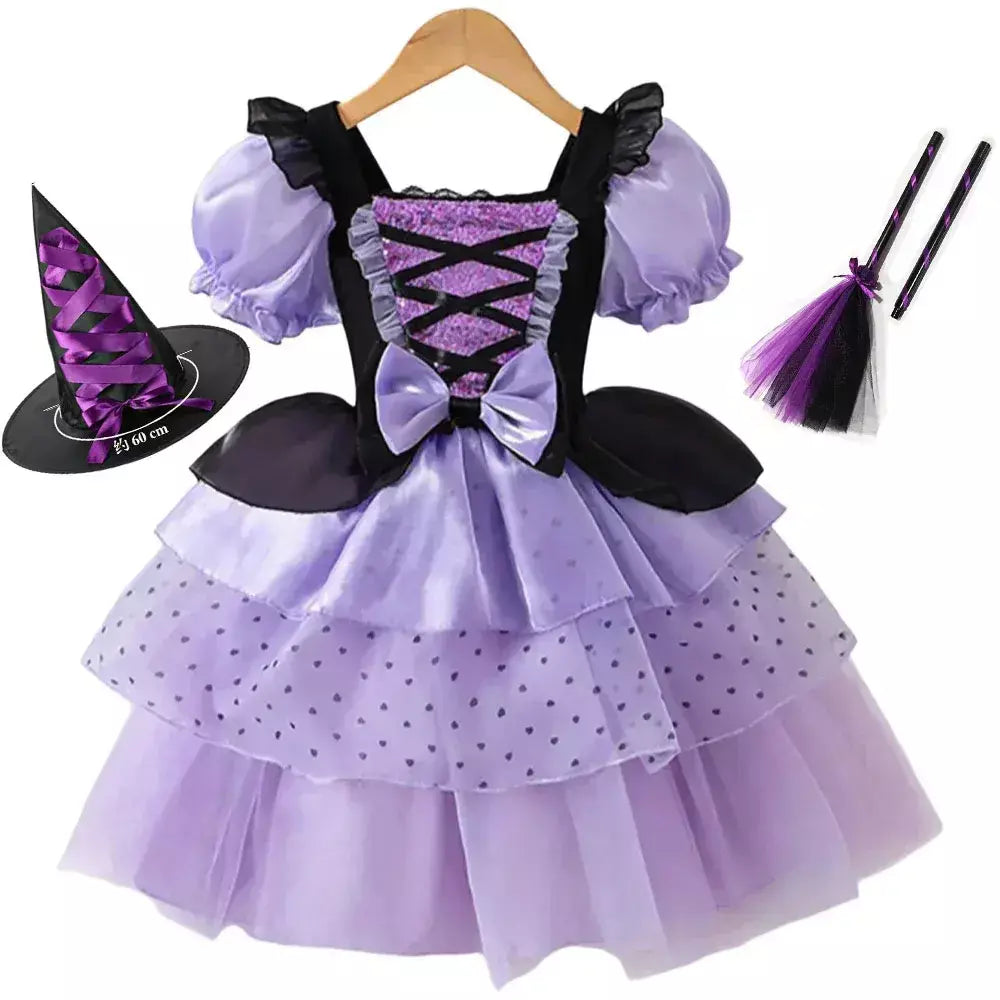 Vestido de menina de halloween vampiro vestido fofo para meninas crianças vestido de princesa roxo roupas legais lolita fantasia de festa de carnaval