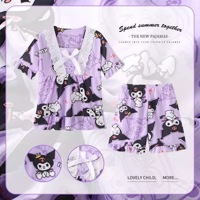 Pijama infantil para desenhos animados, roupas esportivas casuais, roupas para casa, camiseta estampada, kuromi, novo, verão