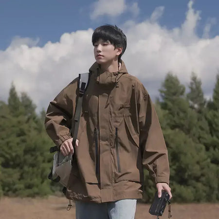 Jaqueta masculina vintage à prova de vento, jaqueta ao ar livre estilo montanha americana funcional casaco de trabalho primavera japão retrô streetwear