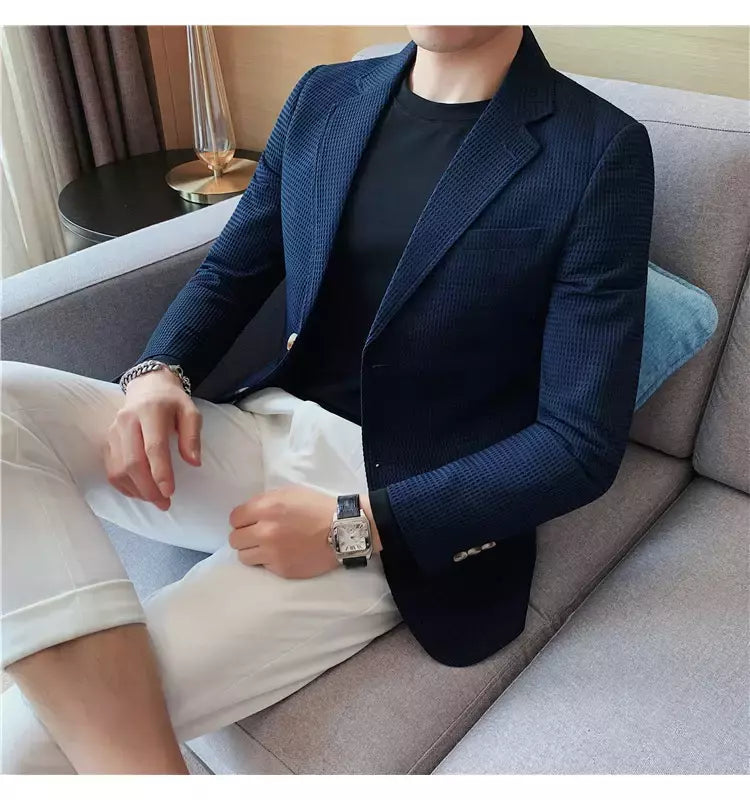 Casaco de peito único masculino, blazer slim fit, blazers grandes, casacos elegantes de luxo, outwear casual coreano para casamento