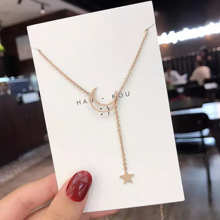 Novo simples lua estrela pingente gargantilha colar simples cor de ouro liga charme corrente colares para mulheres festa jóias