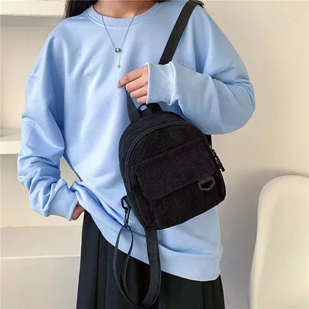 Mini mochila feminina, mochila escolar de veludo simples pequena, grande capacidade, mochila feminina durável, monocromática, casual, viajando, moda