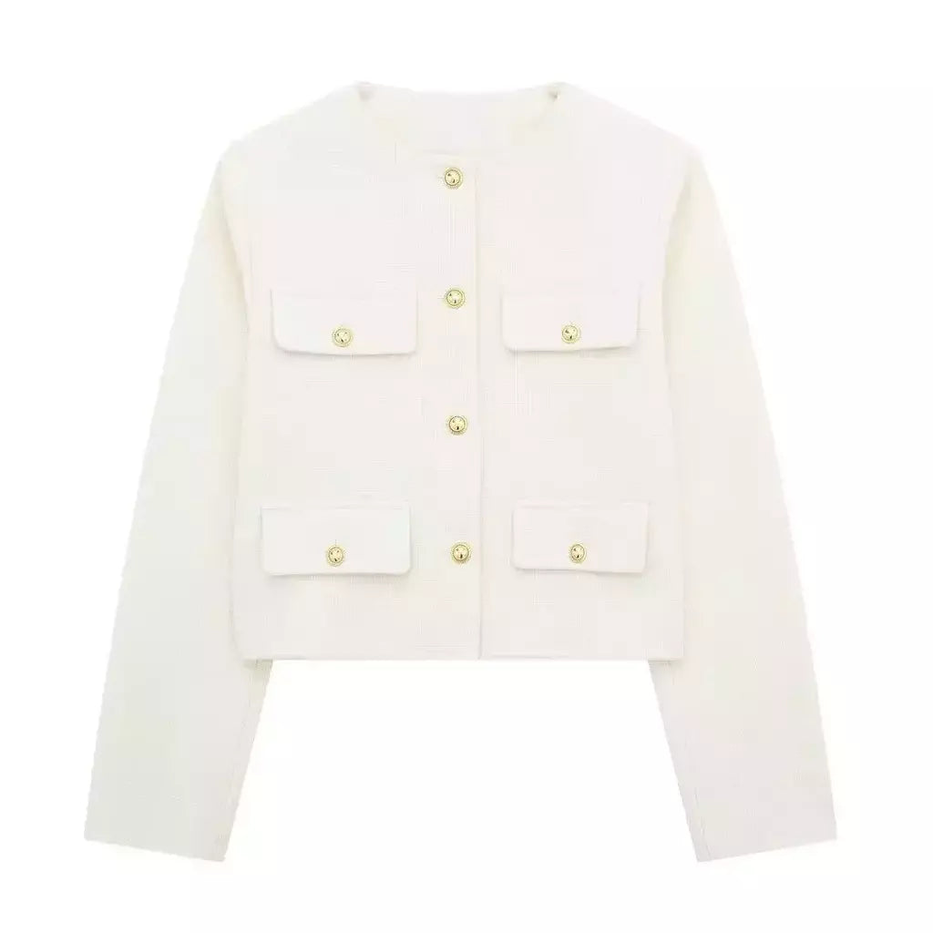 TRAF-Casaco Cropped feminino com botão dourado, blazer bomber, streetwear chique, blusa de casacos femininos, moda primavera, 2022