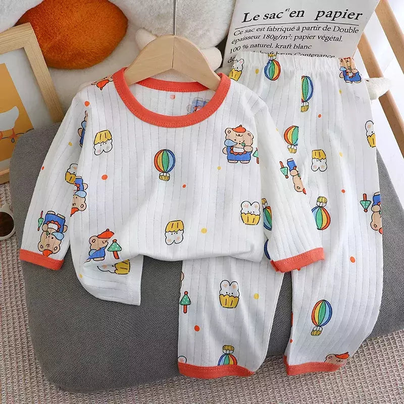 Pijama de algodão puro para meninos e meninas, camiseta fina de manga comprida, tops e calças lindos desenhos animados, conjuntos de roupas infantis, verão, novo, 2022