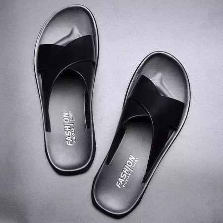Sandálias para homens chinelos de couro genuíno marca de luxo moda masculina apartamentos casuais antiderrapantes praia sandalia zapatos hombre 2024