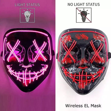 Neon sem fio led máscara de purga brilho no escuro cosplay máscara de terror halloween masquerade festa máscaras brilhantes engraçado vestir-se