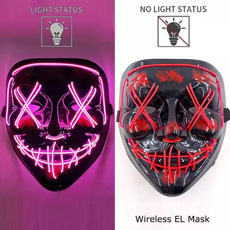 Neon sem fio led máscara de purga brilho no escuro cosplay máscara de terror halloween masquerade festa máscaras brilhantes engraçado vestir-se