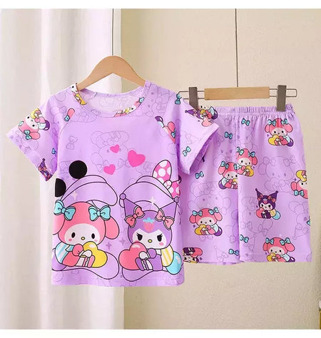 Novo verão crianças pijamas conjunto de 2 peças roupas de ar condicionado para meninos meninas bebê manga curta roupas para casa na moda