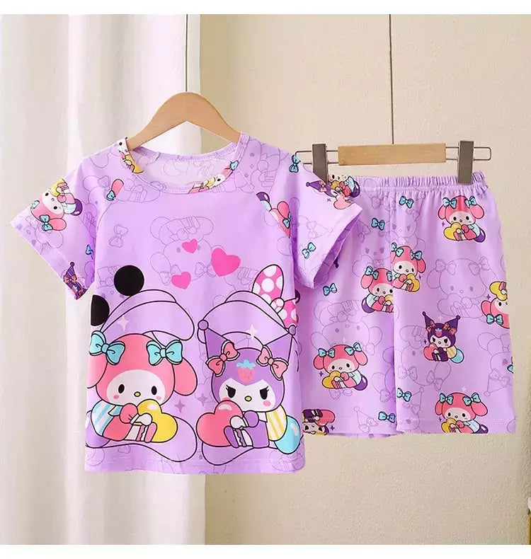 Novo verão crianças pijamas conjunto de 2 peças roupas de ar condicionado para meninos meninas bebê manga curta roupas para casa na moda