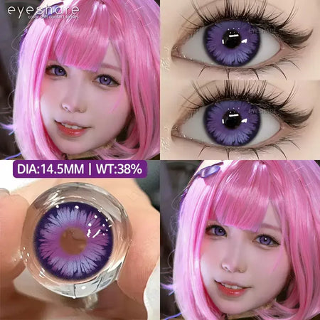 AMARA 1 par de lentes de contato coloridas para olhos, lentes azuis para cosplay de anime, lentes coloridas roxas, rosa y2k, lentes vermelhas coloridas