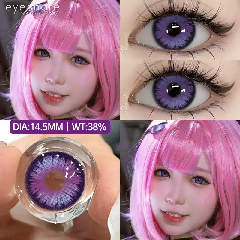 AMARA 1 par de lentes de contato coloridas para olhos, lentes azuis para cosplay de anime, lentes coloridas roxas, rosa y2k, lentes vermelhas coloridas