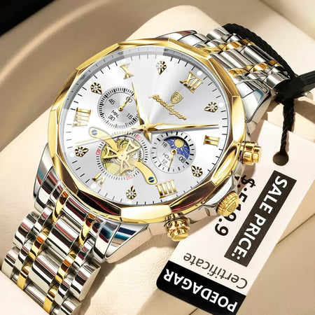 Poedagar luxo relógio masculino topo original à prova dwaterproof água luminosa cronógrafo homem relógio de pulso aço inoxidável quartzo relógios masculinos reloj