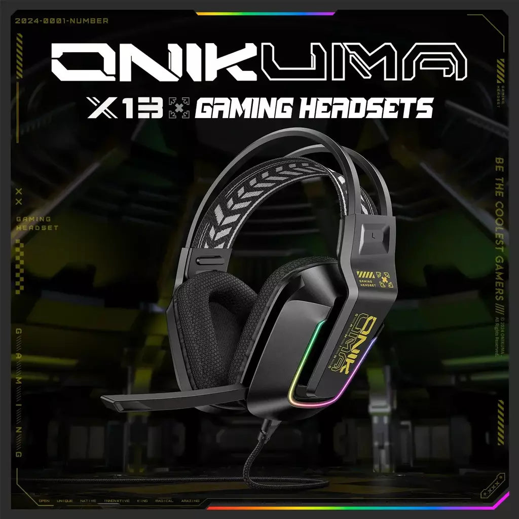 ONIKUMA X13 Gaming Headset com microfone RGB luzes sobre a orelha fone de ouvido com fio para PC laptop jogos e música