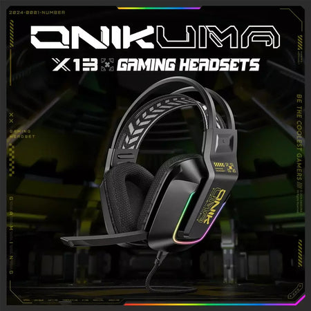 ONIKUMA X13 Gaming Headset com microfone RGB luzes sobre a orelha fone de ouvido com fio para PC laptop jogos e música