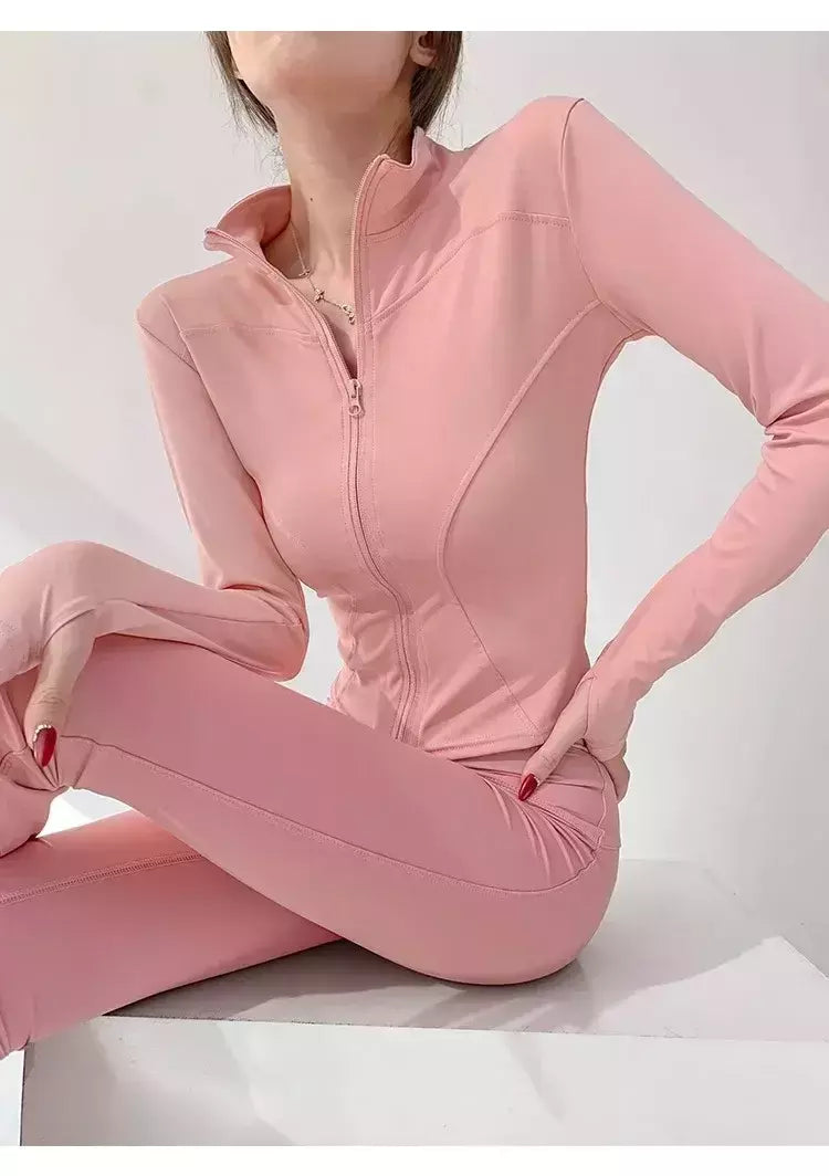 Casaco esportivo de secagem rápida para mulheres, tops apertados, manga comprida, zíper, jaqueta de ioga, corrida e fitness, proteção solar, S-3XL, 2024