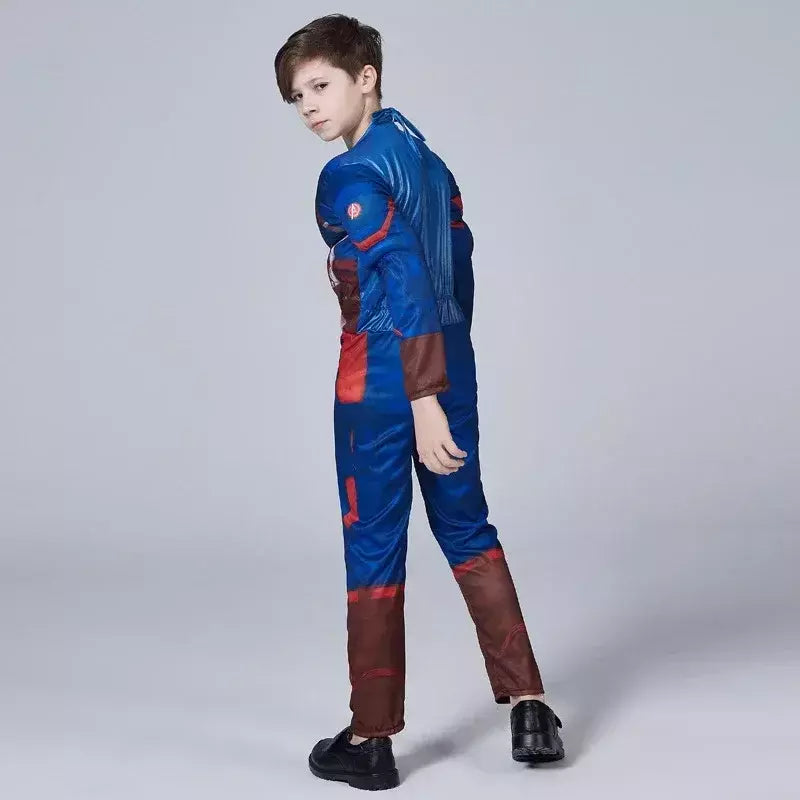 Capitão américa traje muscular super-herói capitão américa músculo cosplay macacão escudo halloween carnaval festa traje para criança