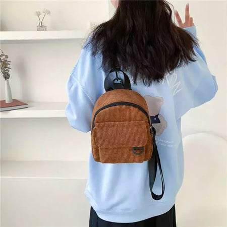 Mini mochila feminina, mochila escolar de veludo simples pequena, grande capacidade, mochila feminina durável, monocromática, casual, viajando, moda