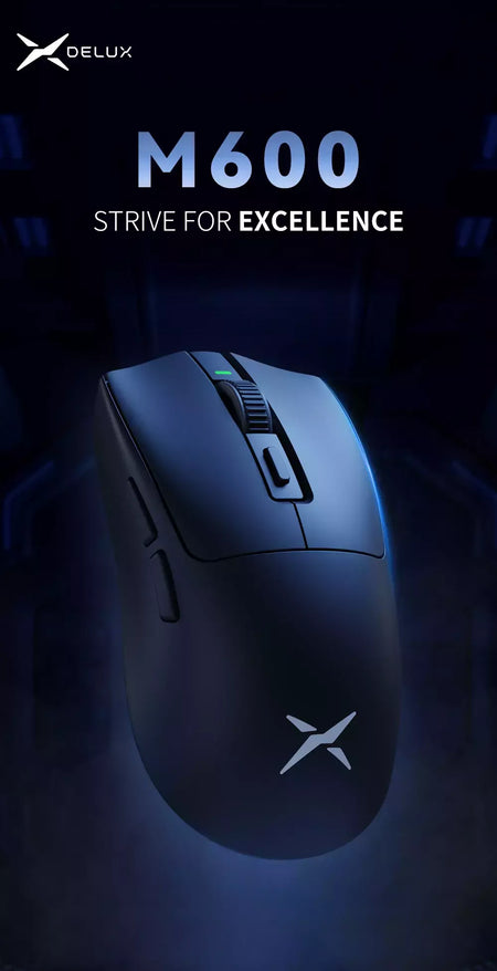 Delux-M600 Mouse sem fio para jogos, Macro Mice recarregável para PC Gamer, leve, conexão de modo duplo, 2.4G, 49g, PMW3325