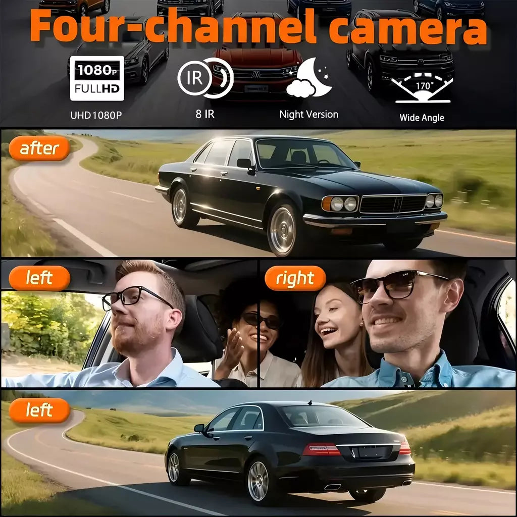 Dashcam para carros 4 canais caixa preta wifi câmera de condução fhd 1080p visão noturna gravação em loop adicionar kit de fio rígido acessórios do carro