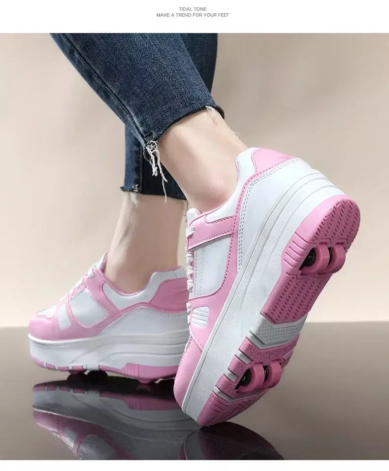 Sapatos de rolo de quatro rodas meninos meninas sapatos de caminhada casuais esportes ao ar livre slide e psiquiatra estudantes da escola polias sapatos tênis