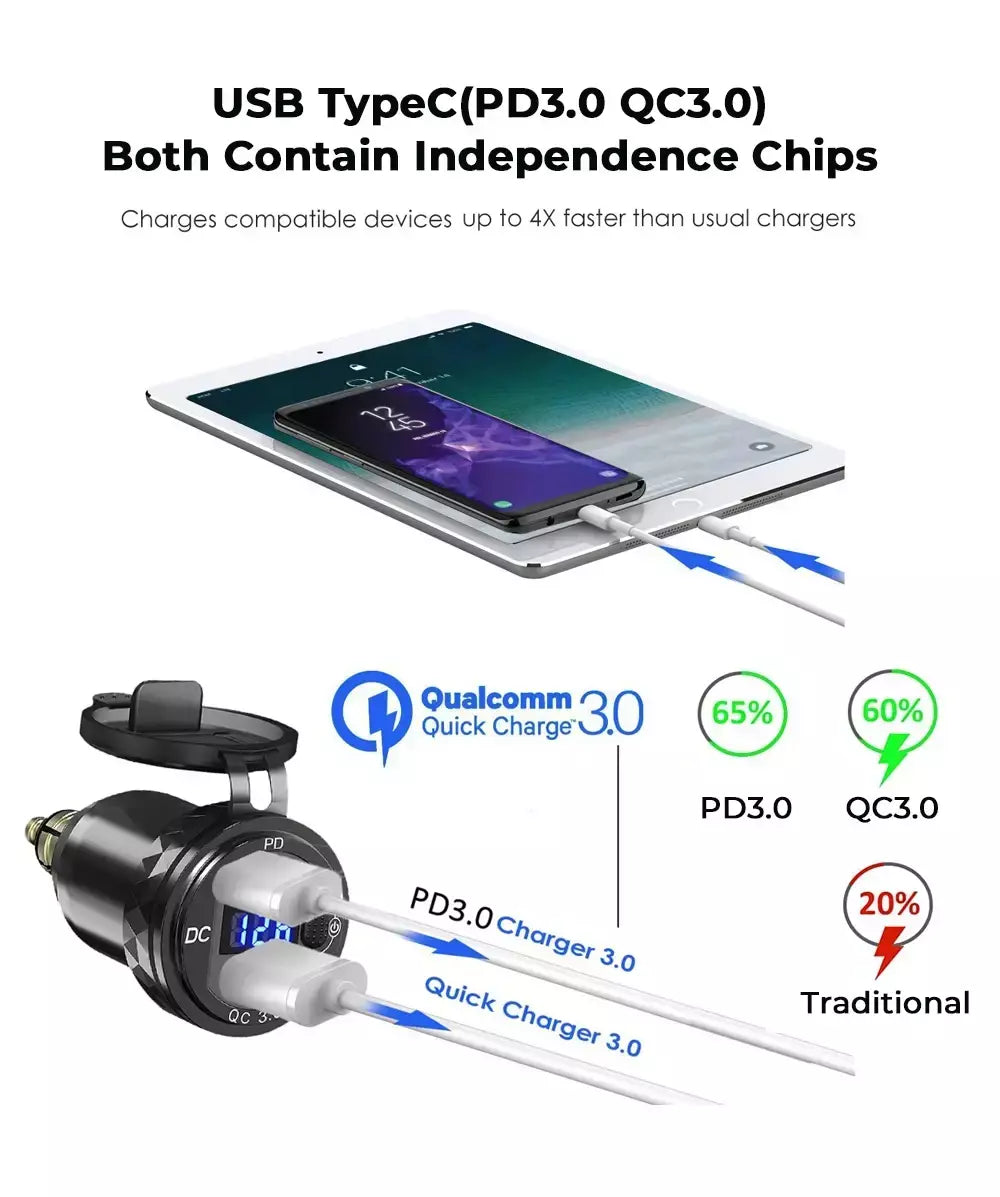 30w qc3.0 usb tipo c pd carregador rápido adaptador de alimentação hella din tomada para bmw r1250 1300gs para ducati para triumph motocicleta