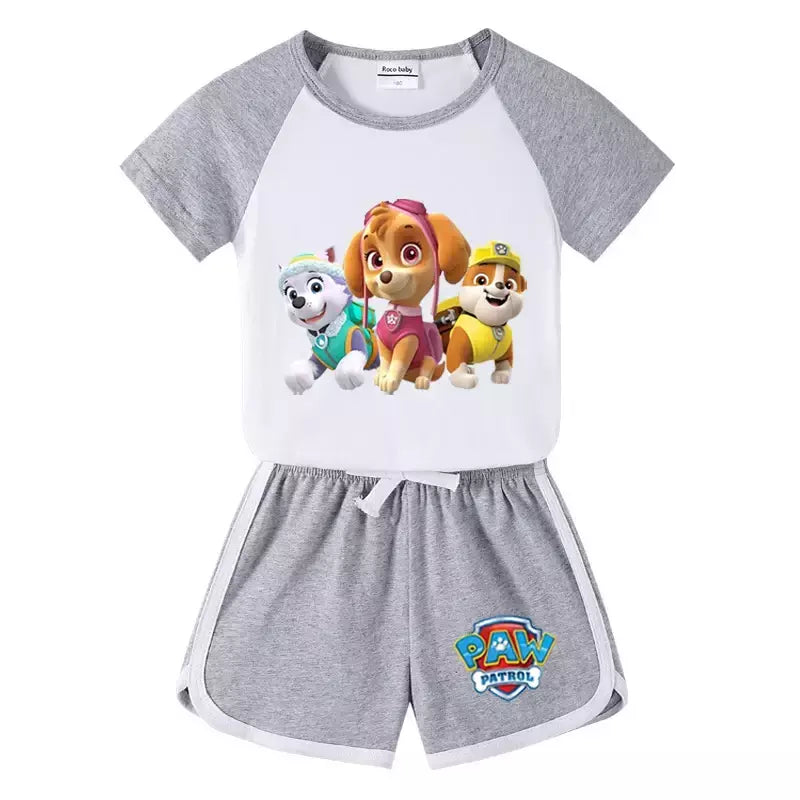 Boys Paw Patrol T-shirt manga curta Top e Shorts Set, bebê meninos roupas, roupas dos desenhos animados, terno verão, novo conjunto infantil, 2022, 2pcs