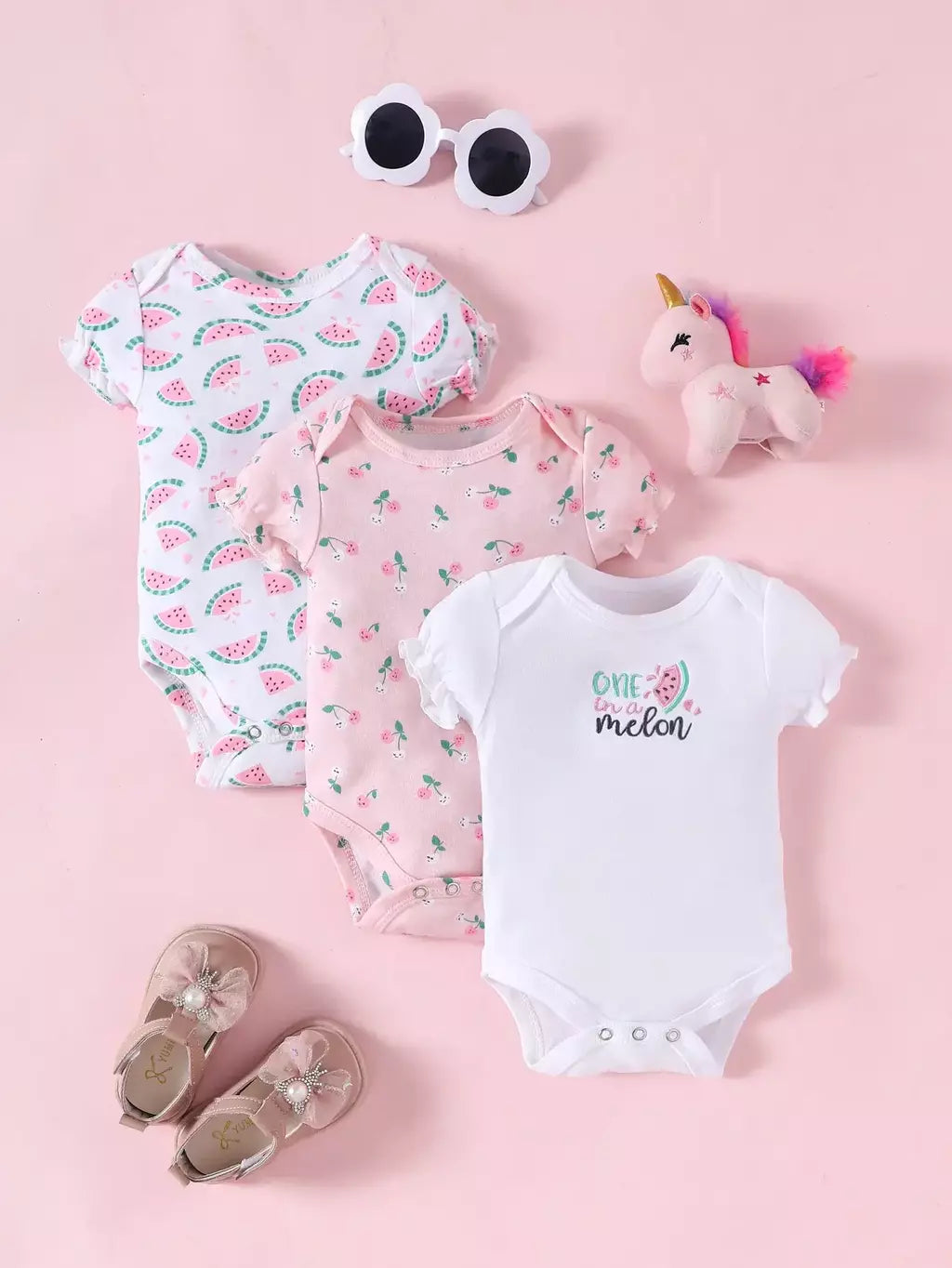 ? 3 pçs verão bebê meninas três peças bodysuit animal reino e elefante carta padrão manga curta bodysuit dia das mães gif