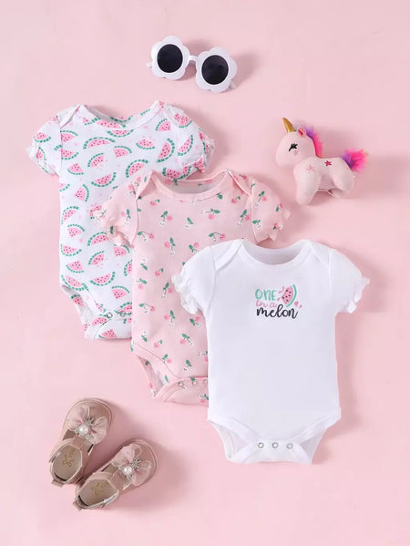 ? 3 pçs verão bebê meninas três peças bodysuit animal reino e elefante carta padrão manga curta bodysuit dia das mães gif
