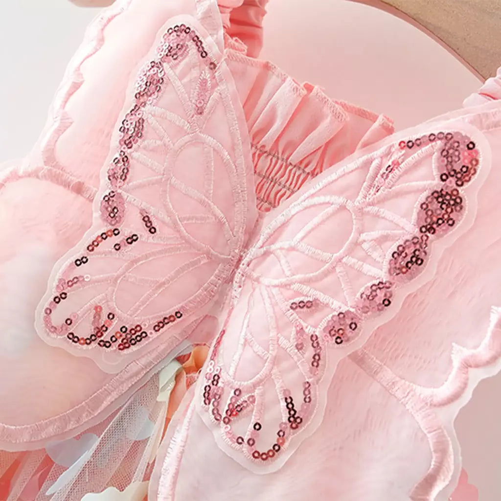 Novo bebê meninas festa de aniversário vestidos de noite verão asas borboleta crianças roupas doce colorido criança crianças traje