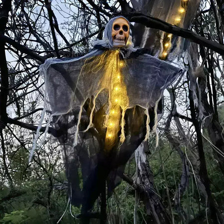 1 pçs halloween brilhante crânio esqueleto gaze pendurado fantasma casa ao ar livre decoração do jardim festa de halloween horror fantasma adereços 2025