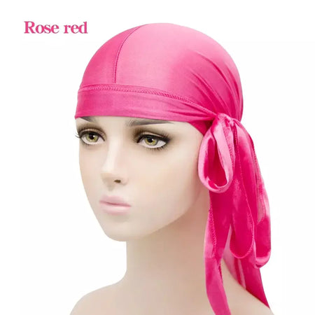Elasticidade baotou boné faixas de cabelo simulação sedosa durag cauda longa chapéu pirata bandana turbante para crianças criança fita acessórios