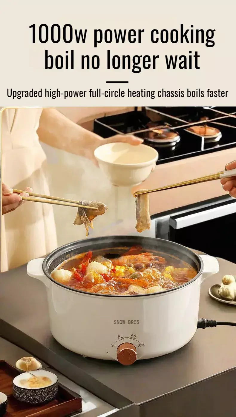 Pote de cozinha elétrico para dormitório estudantil, uso doméstico, panela quente multifuncional, panela elétrica pequena integrada, frigideira antiaderente