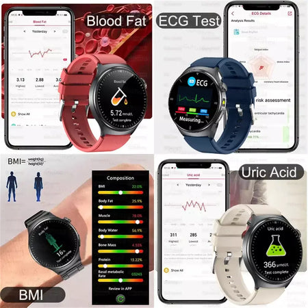 2026 novo relógio inteligente masculino feminino exame micro-físico ecg + ppg oxigênio no sangue ácido úrico pressão arterial safira smartwatch masculino