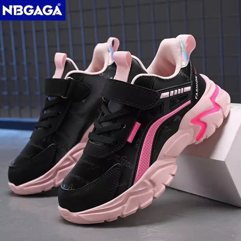 Crianças casuais rosa meninas sapatos de couro moda para 7-15y leve correndo jovens estudantes crianças esportes sapato da menina nbgaga