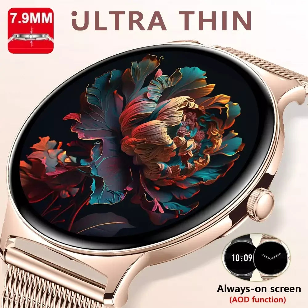 Para huawei novo ultra fino amoled relógio inteligente tela feminina sempre exibir tempo freqüência cardíaca bt chamando high-end moda smartwatch