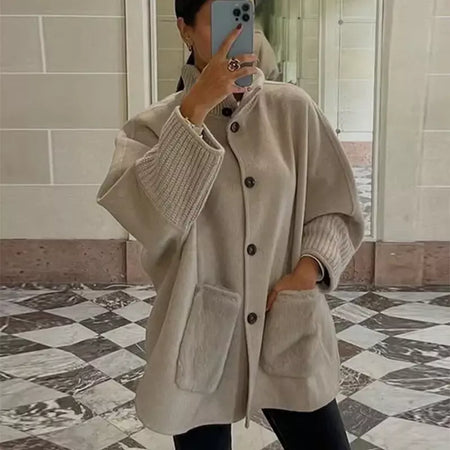 Gola de pele emendada longa pele de lã casaco feminino moda casual manga comprida lapela solta quente curto jaqueta senhora diariamente streetwear