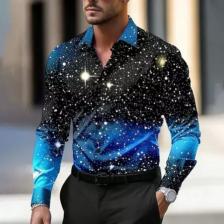 2024 venda quente camisa masculina de natal estrela/galaxy camisa de manga longa arte casual festa vestido de noite outono/inverno gola alta