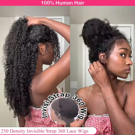 250 densidade alça invisível hd 360 peruca cheia do laço pré-cortado 360 peruca frontal do laço profundo encaracolado escondido cinta peruca sem cola peruca de cabelo humano