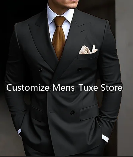 Ternos marrons slim fit de 2 peças para homens, trespassado duplo, lapela Peaked, blazer formal, jaqueta e calça, sob medida, alta qualidade