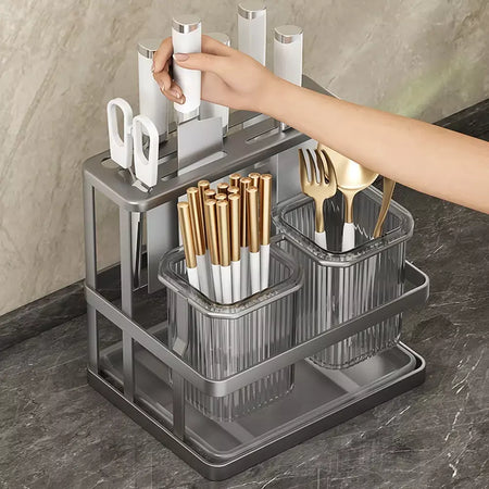 Novo fixado na parede talheres de cozinha faca colher garfo pauzinho drenagem rack escorredor utensílio cozinha armazenamento perfuração livre
