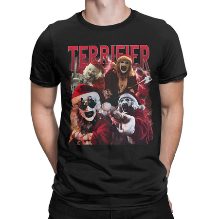 Arte engraçada os palhaços terrifier natal camiseta masculina em torno do pescoço puro algodão t camisas de manga curta camiseta impressa topos